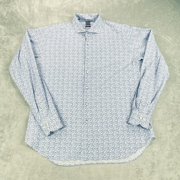 Ike Behar Shirt Mens Large Blue Village Houses Print Casual Sport Button Up - Picture 8 of 12